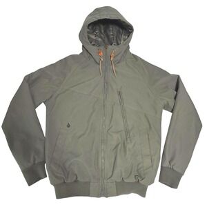 Volcom Mens Hooded Hernan Jacket Olive Green Full Zip Coat Medium 3kmm Snowboard
